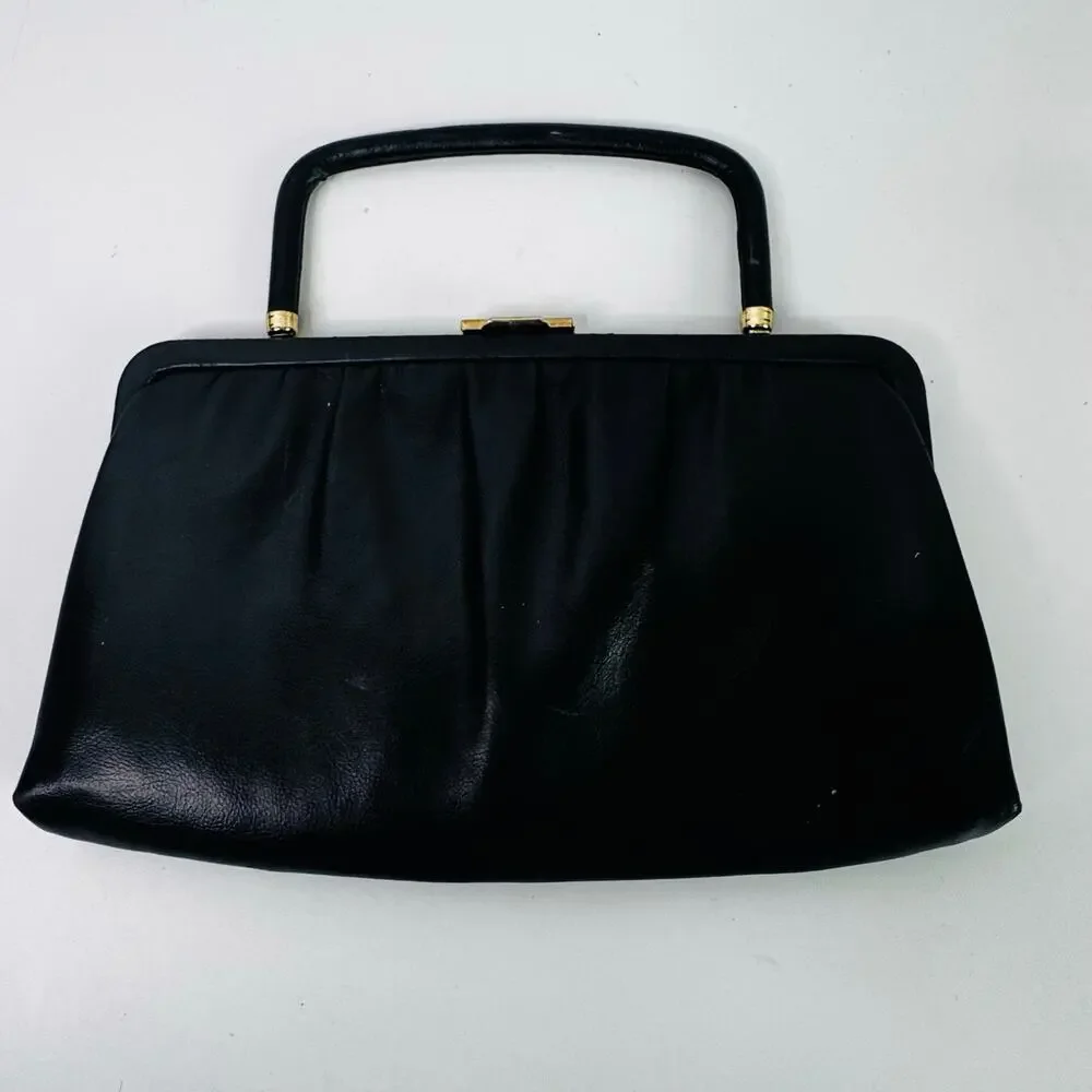 Vintage Andre Clasp Clutch Handbag Purse 1960s Black Gold Rhinestone